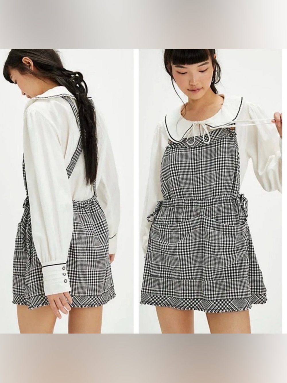 NWT Free People Chrissie Mini Skirtall Dress Casual Plaid Black and White Large